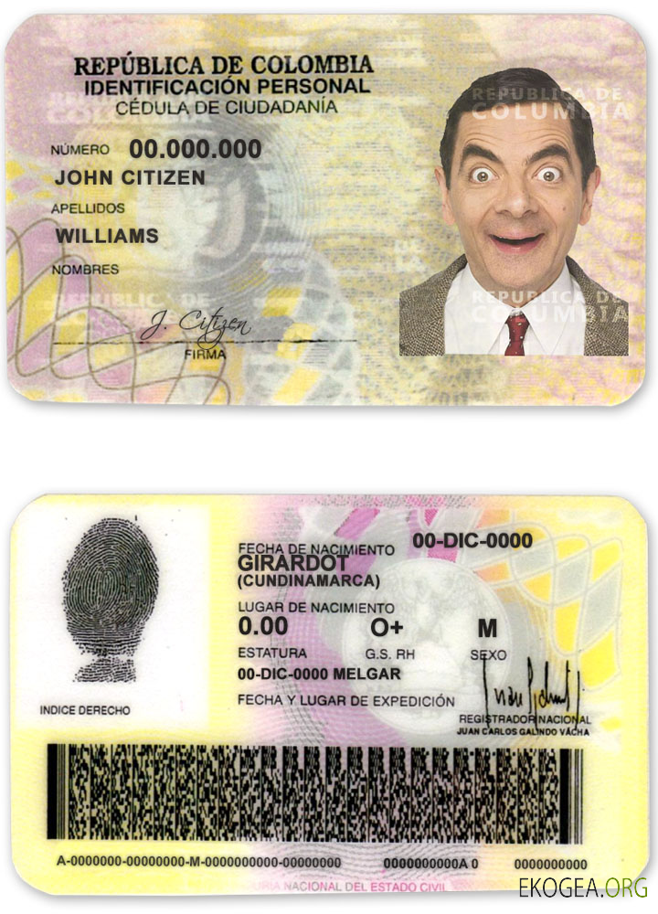 Modèle d’identification Colombie au format PSD, entièrement modifiable (2010 – 2020)